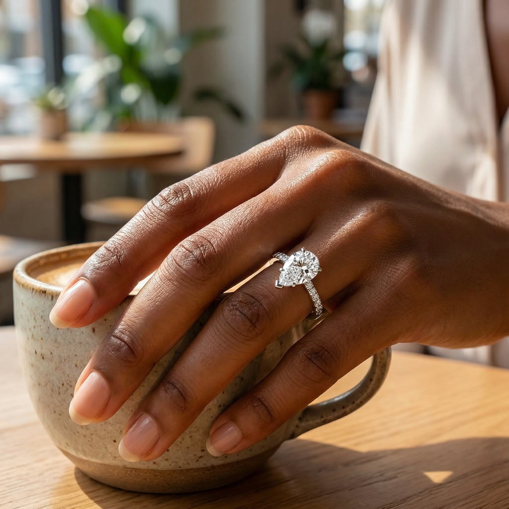 2ct Pear Cut Lab Diamond Halo Engagement Ring | VS2 | 10K Yellow Gold