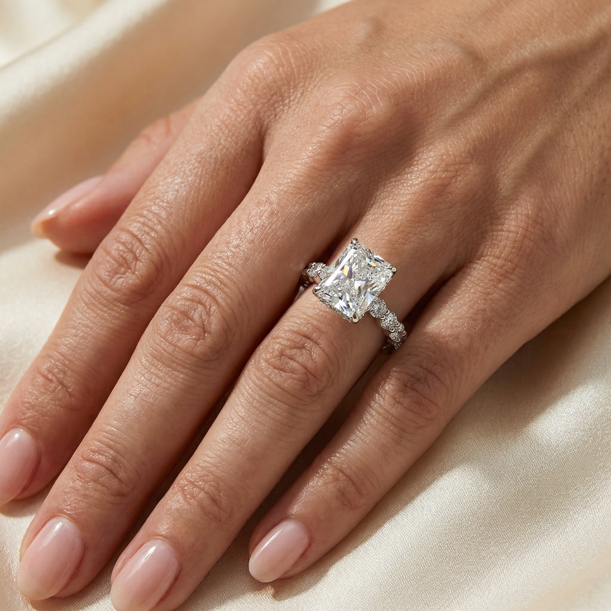 2.5ct Elongated Radiant Lab Diamond Engagement Ring | F VS1 | 10K Gold