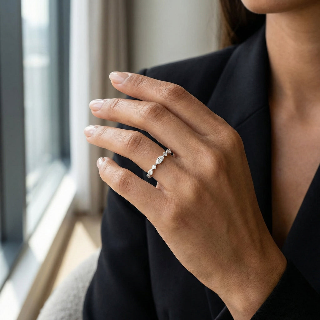 0.39ct Marquise & Round Alternating Diamond Band | 10K Gold