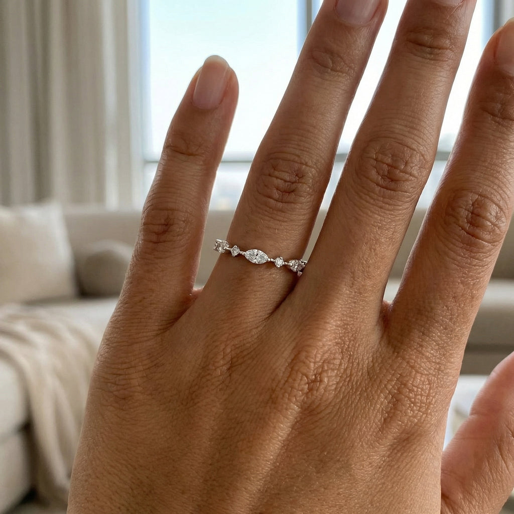 0.39ct Marquise & Round Alternating Diamond Band | 10K Gold