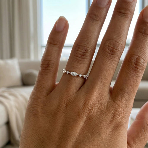 0.39ct Marquise & Round Alternating Diamond Band | 10K Gold