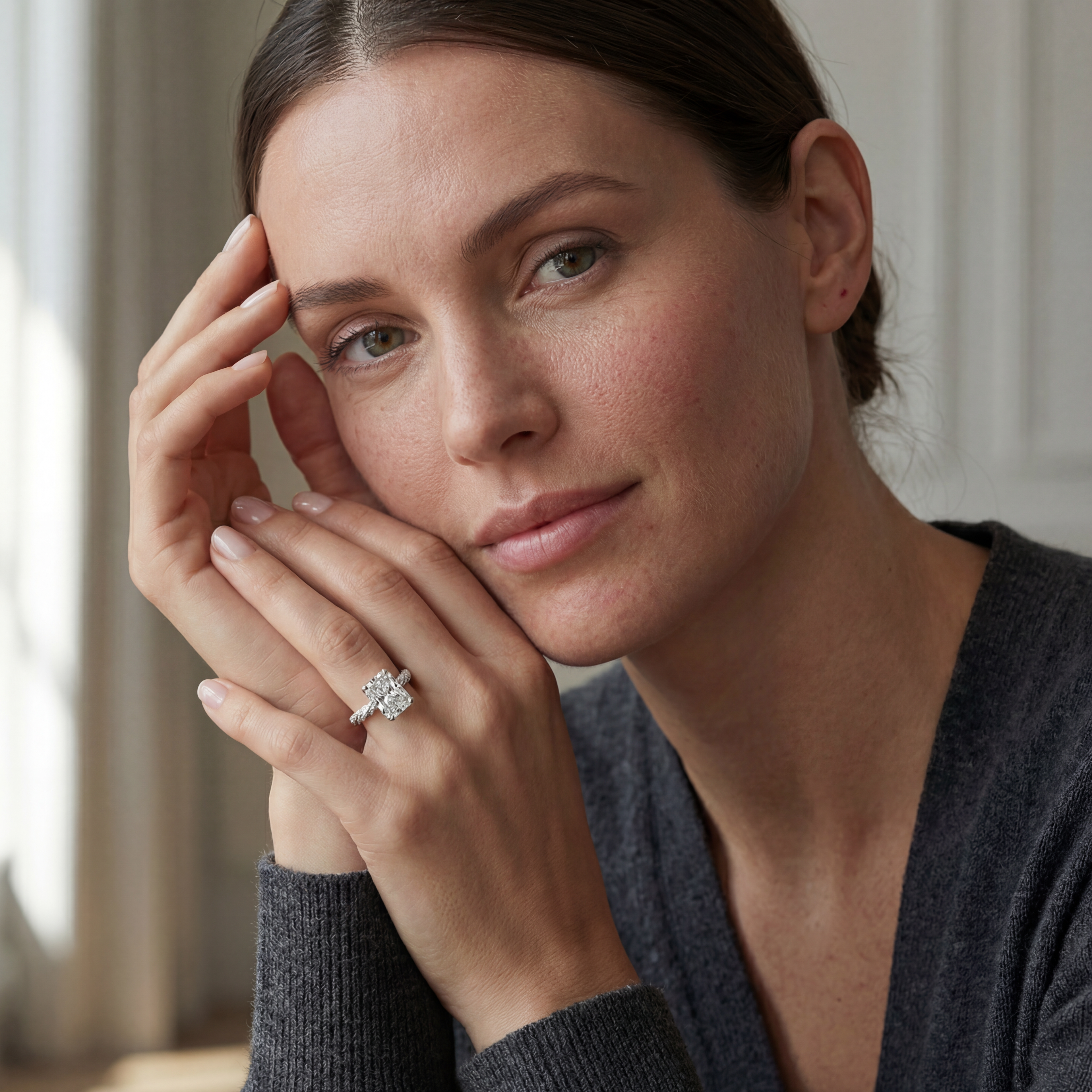 5ct Radiant Cut Diamond Engagement Ring with Pavé Band | 10K Gold