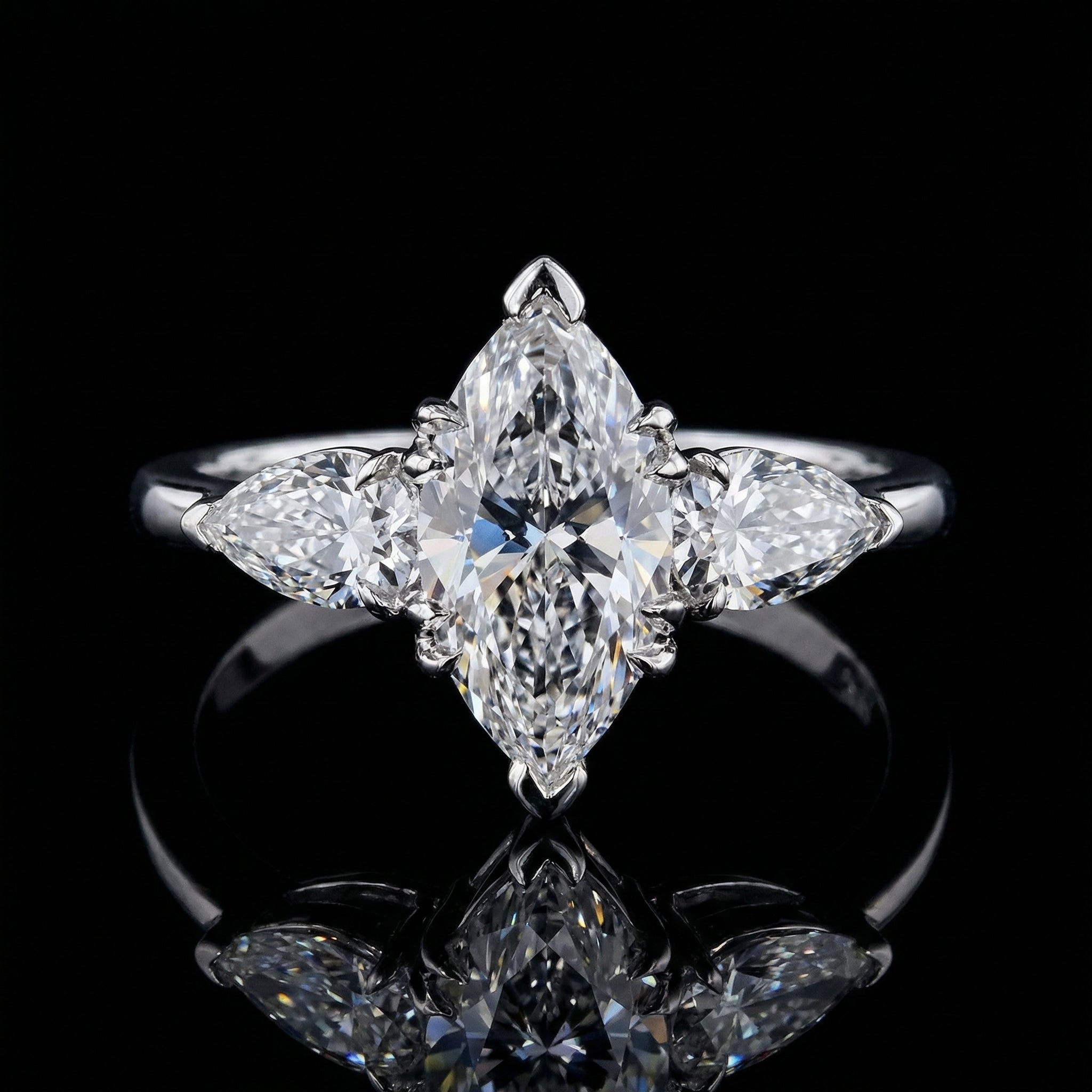 2.1ct Lab Diamond Ring | Marquise Dawn | IGI Certified | 10K White Gold | Engagement