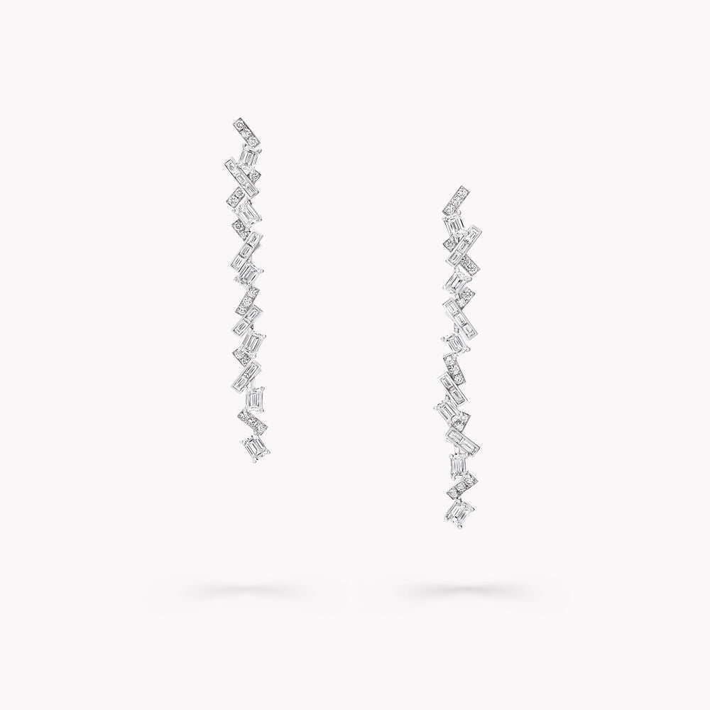 8ctw Lab Diamond Zig Zag Drop Earrings | Baguette | IGI Certified | 10K White Gold