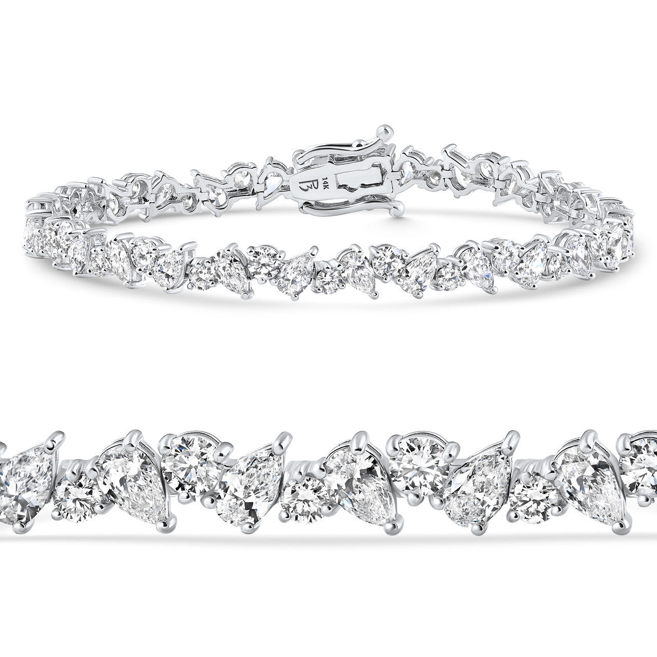 5ct Lab Diamond Tennis Bracelet | Round & Pear Cut | IGI Certified VS | 10K White Gold | 7 Inch