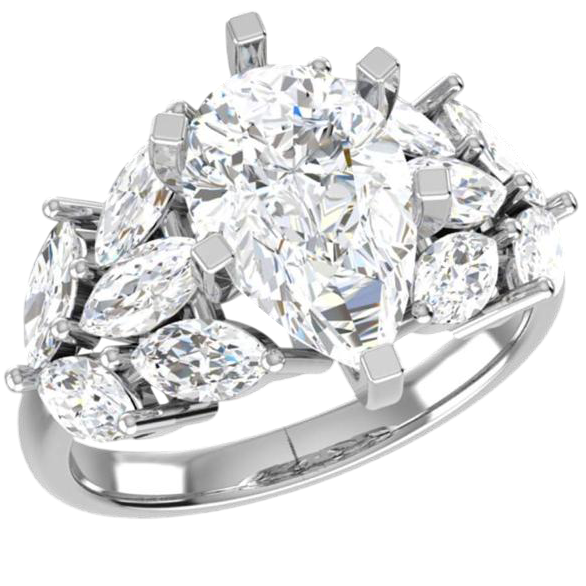 1.90ct Pear Lab Grown Diamond Engagement Ring with Marquise Side Stones 10K Gold IGI Certified DEF VS