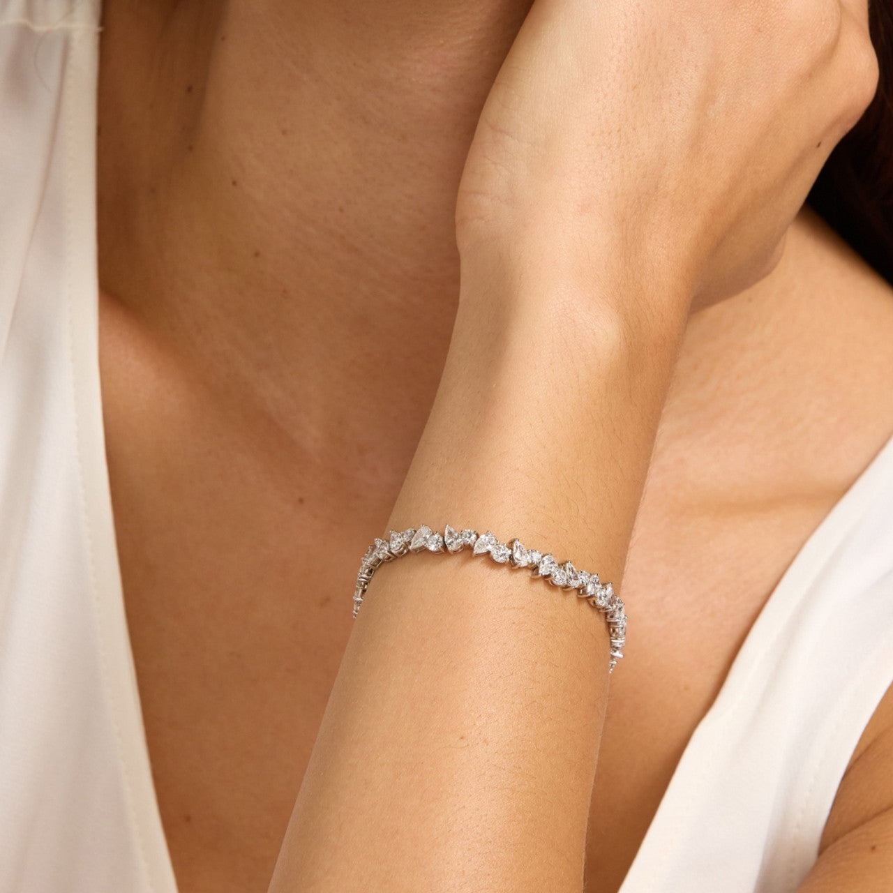 5ct Lab Diamond Tennis Bracelet | Round & Pear Cut | IGI Certified VS | 10K White Gold | 7 Inch